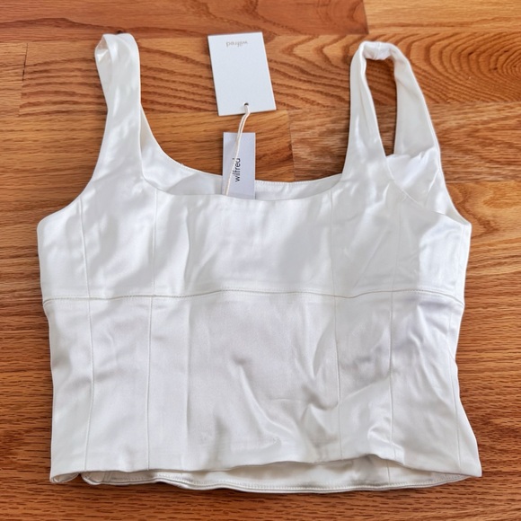 NWT Aritzia Wilfred Free Satin Shine Bustier Top in Ivory/Light Birch - Picture 5 of 8